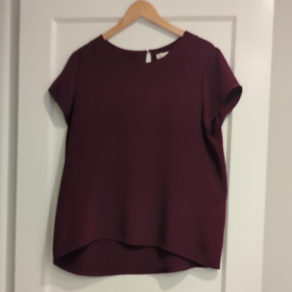 Cuyana Silk High Low Tee - Wine - Large